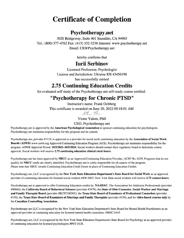 2022 - Psychotherapy for Chronic PTSD