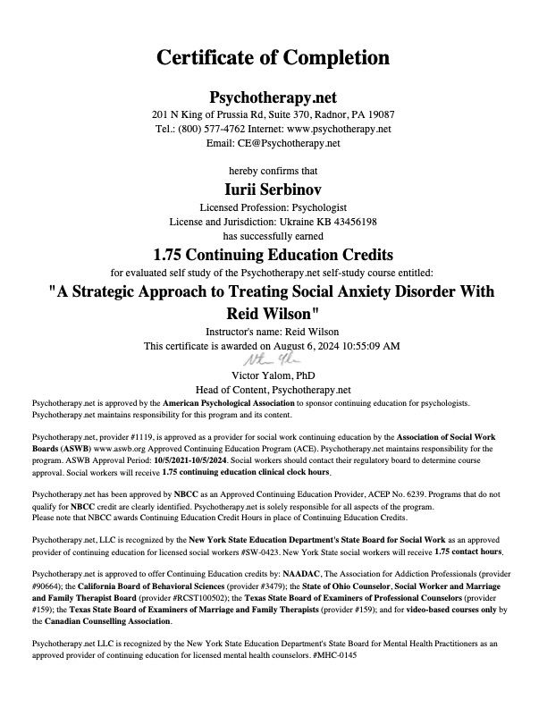 2024 - A Strategic Approach to Treating Social Anxiety Disorder With Reid Wilson